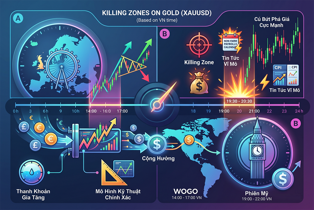 Các khung giờ "Killing Zones" quan trọng trên Vàng